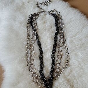 Elegant Silver and Black Chain Necklace